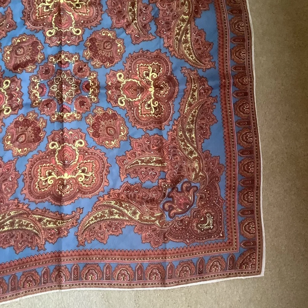 Blue/Bronze Paisley 27” Acetate Scarf Made in Japan